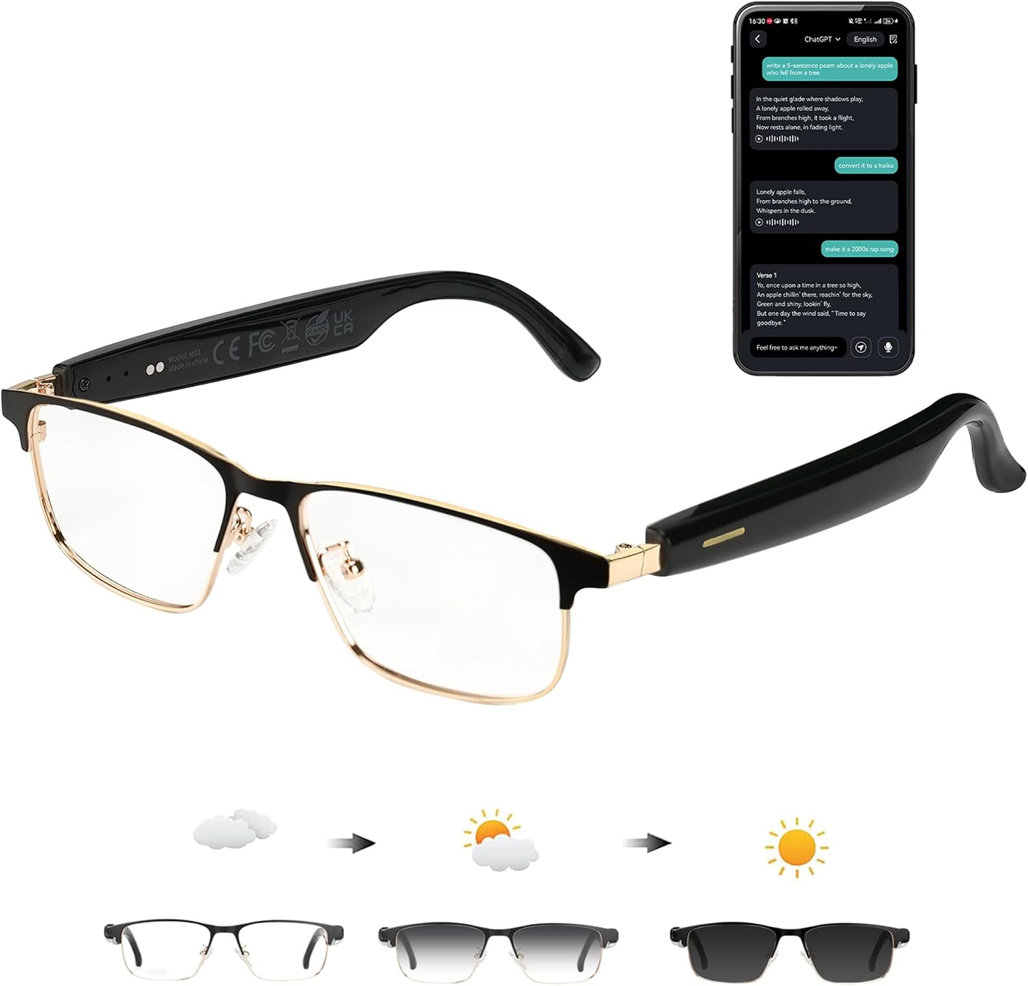 Ai
Translation
Smart
Glasses
with
Chat
GPT,
Bluetooth
Glasses
for
Men
Women