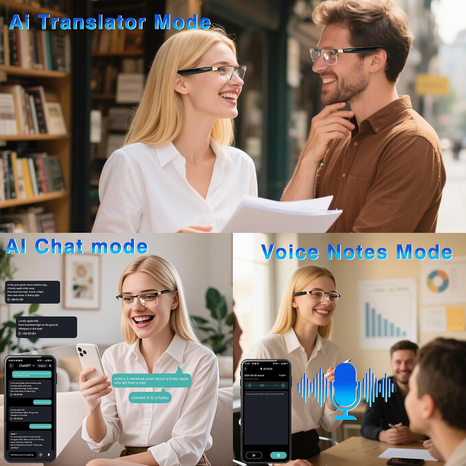 Ai
Translation
Smart
Glasses
with
Chat
GPT,
Bluetooth
Glasses
for
Men
Women - Image 4
